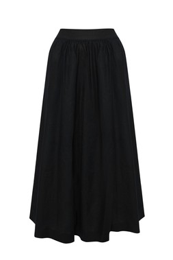 Black Linen Blend Gathered Midaxi Skirt