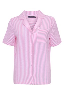 Pink Stripe Seersucker Button Up Pyjama Set