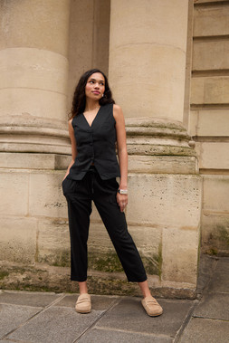 Black Linen Blend V-Neck Waistcoat