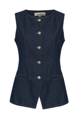 Indigo Denim Longline Waistcoat