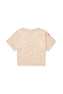 Cream Palm Knitted Crochet Jumper