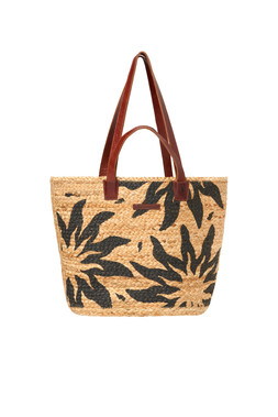 Natural with Black Sunstar Straw Basket Bag