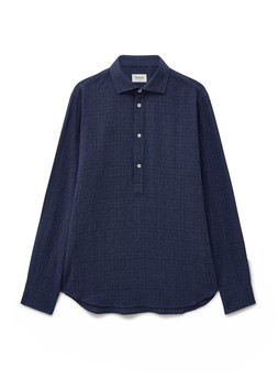 Neem London Recycled Basket Weave Navy Cut Away Popover Shirt £140 www.neemlondon.co.uk