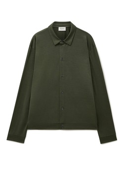 Neem London ZQ Merino Wool Jersey Olive Overshirt £160