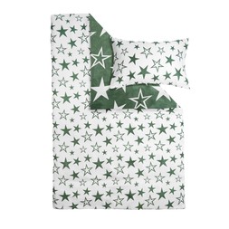 OHS Star Print Reversible Duvet Cover Set - Green/White - Single -£11