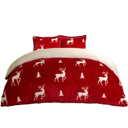 OHS Cosy Stag Ribbed Fleece Duvet Set - Red - King £31