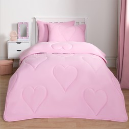 OHS Coverless Heart Quilted 7.5 Tog Duvet Set - Pink- Single- £17