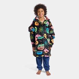 OHS Kids Neon Halloween Print Hoodie Blanket - Black - £11