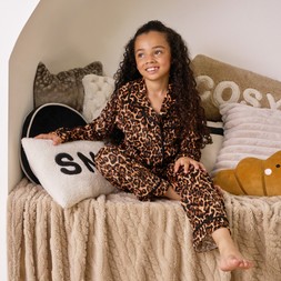 OHS Mini Me Leopard Print Button Through Pyjama Set - Natural