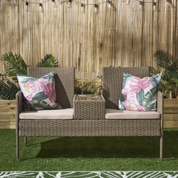 OHS 2 Seater Garden Rattan Companion Bench Table Set - Natural - £152