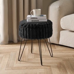 OHS Faux Fur Ribbed Storage Hairpin Stool- Black-£25