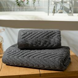 OHS Jacquard Texture Geometric Towel - Charcoal - Bath Towel &pound;12