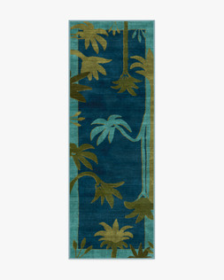 Ruggable - Jungalow Collection - Sabal Blue Teal - 75 x 215 cm - Flatwoven £159, Tufted £189 (Aerial)- EMBARGOED UNTIL 2ND JULY 2026