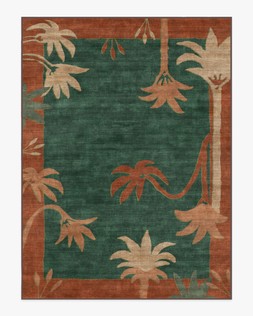 Ruggable - Jungalow Collection - Sabal Olive Amber - 275 x 365 cm - Flatwoven £799, Tufted £1,049 (Aerial)- EMBARGOED UNTIL 2ND JULY 2026