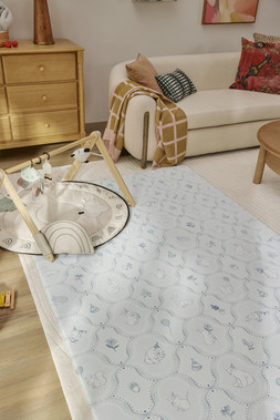 Ruggable Play Mat Whimsical Woodland Denim Blue £199 Living Room - under embargo until July 30th