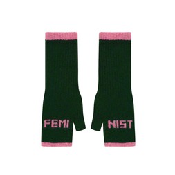Feminist Fingerless Mittens in Forest Green & French Rose £42