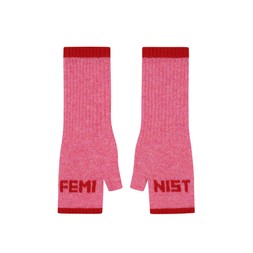 Feminist Fingerless Mittens in French Rose & Rogue £42