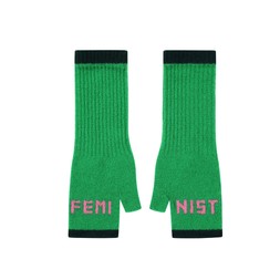 Feminist Fingerless Mittens in Kelly Green & Bubblegum £42