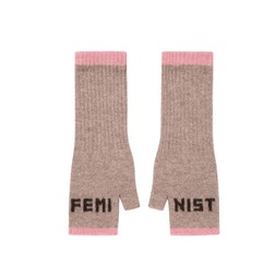 Feminist Fingerless Mittens in Mushroom & Coco £42