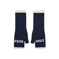Feminist Fingerless Mittens in Prussian Blue & Clay £42