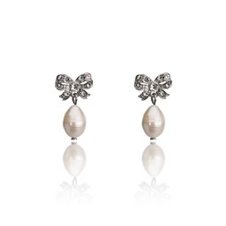 N CRYTSAL AND PEARL BOW DROP EARRINGS £30 BY LOVETT & CO