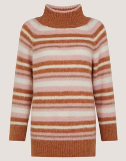 Solana High Neck Stripe Jumper Camel