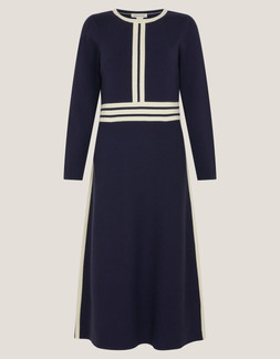 Keli Contrast Stripe Knit Midi Dress Blue