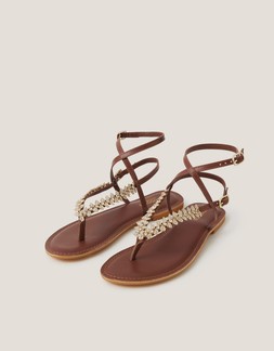 Bria Diamanté Crossover Leather Sandals Natural