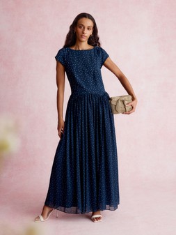 Caitie Polka Dot Maxi Dress Blue