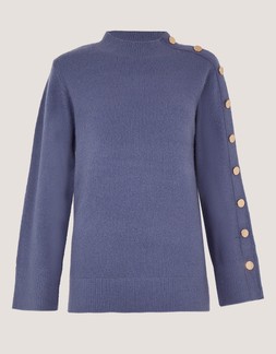 Breda Funnel Neck Button Jumper Blue