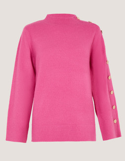 Breda Funnel Neck Button Jumper Pink