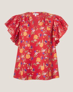 Libby Floral Print Jersey Top Red