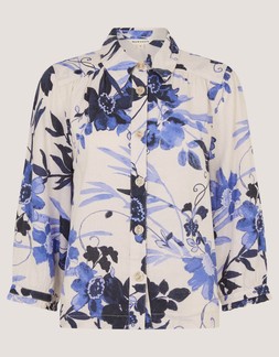 Nicolette Floral Linen Blend Shirt Blue