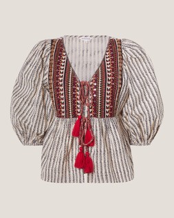 Laila Embellished Print Blouse Ivory