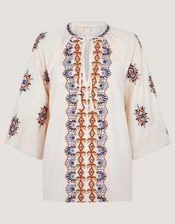 Zoey Embroidered Tunic Top Ivory