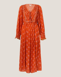 Amaya Floral Print Midi Dress Orange