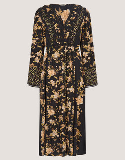 Rosaleigh V-Neck Floral Midi Dress Black
