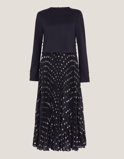 Daisy Spot Pleated Midi Dress Blue