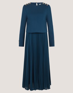 Penny Long Sleeve Pleated Midi Dress Teal