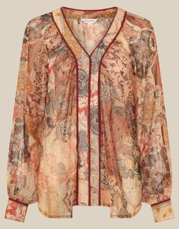 Evelina Sheer Floral Print Top Brown