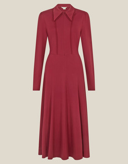 Zoe Pointed Collar Jersey Midi Dress Red
