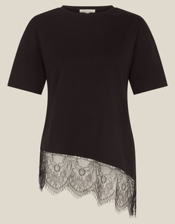 Lola Lace Trim Jersey T-Shirt Black
