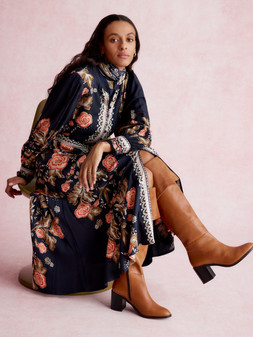 Rosalie Blouson Floral Print Midi Dress Blue