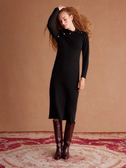 Cate Button Collar Midi Jumper Dress Black
