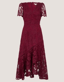 Gia Cutwork Lace Midi Dress Red