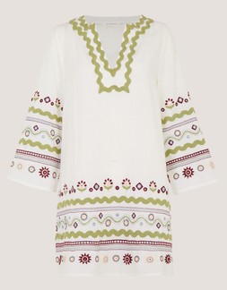 Bria Embroidered Mini Tunic Dress Ivory