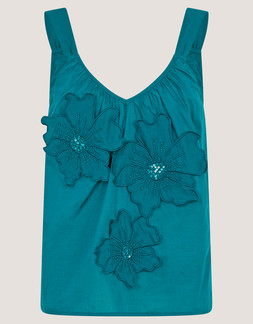 Rosalie Sleeveless Floral Embellished Top Teal