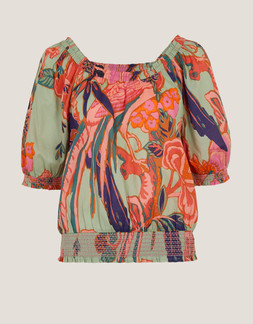 Carmen Bardot Floral Print Top Green