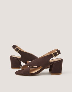 Cally Crossover Leather Block Heels Brown