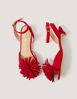 Poppy Fringe Kitten Heels Red